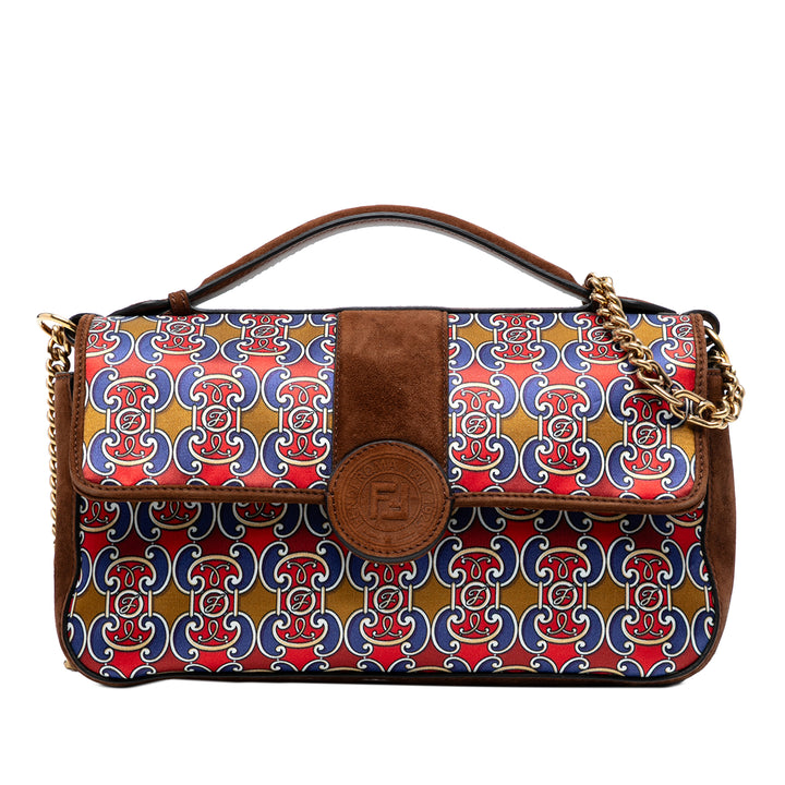 Fendi Printed Satin et Daim Double F Baguette Sac
