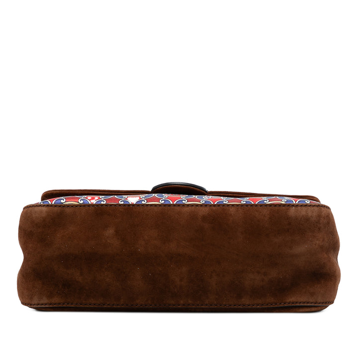 Fendi Printed Satin et Daim Double F Baguette Sac