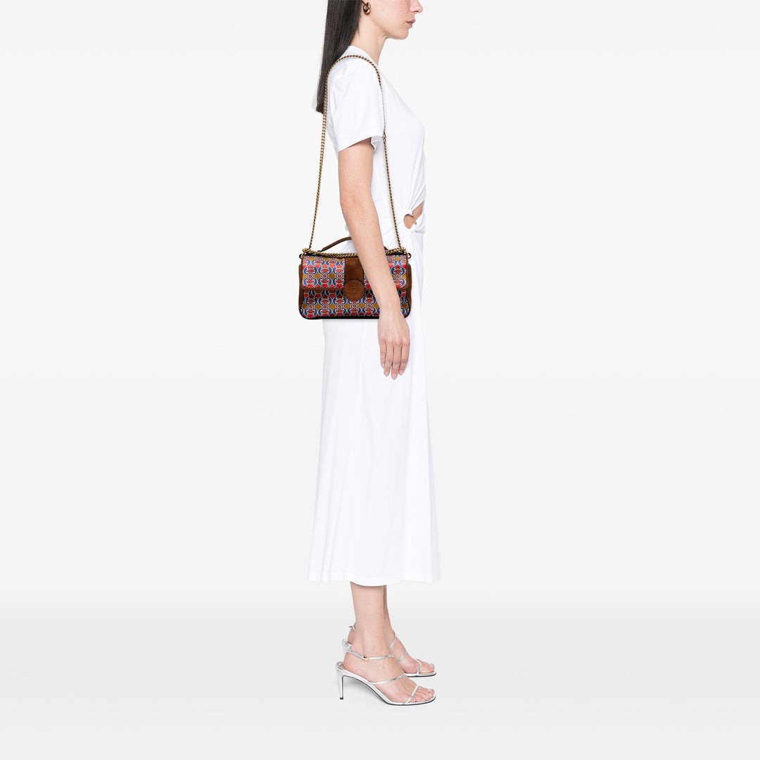 Fendi Printed Satin et Daim Double F Baguette Sac