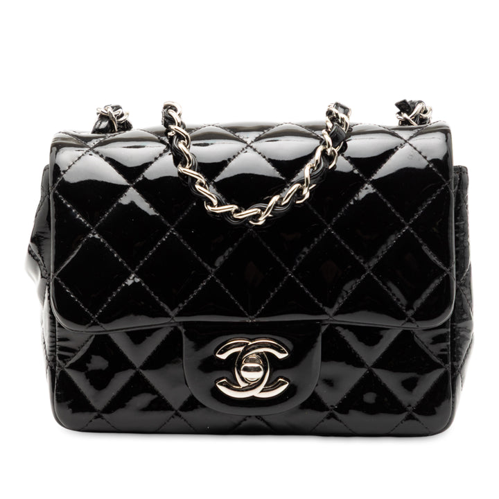 Chanel Mini Square Classic Cuir verni Simple rabat