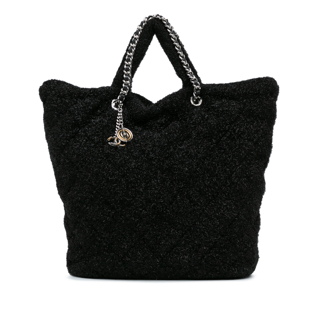 Large Quilted Knit Pluto Glitter Satchel Black - Gaby Paris