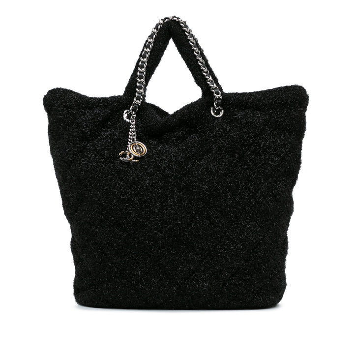 Large Quilted Knit Pluto Glitter Satchel Black - Gaby Paris