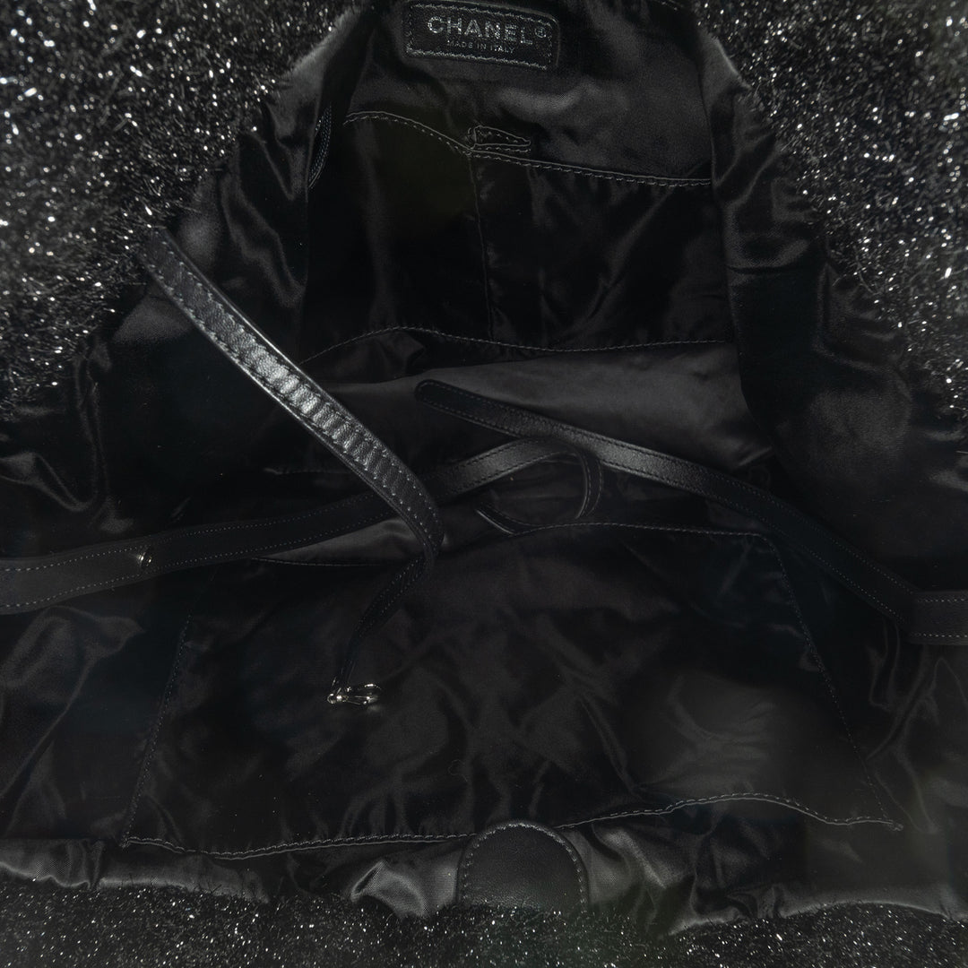 Large Quilted Knit Pluto Glitter Satchel Black - Gaby Paris