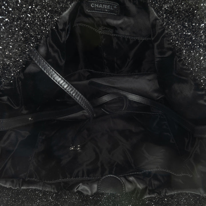 Large Quilted Knit Pluto Glitter Satchel Black - Gaby Paris