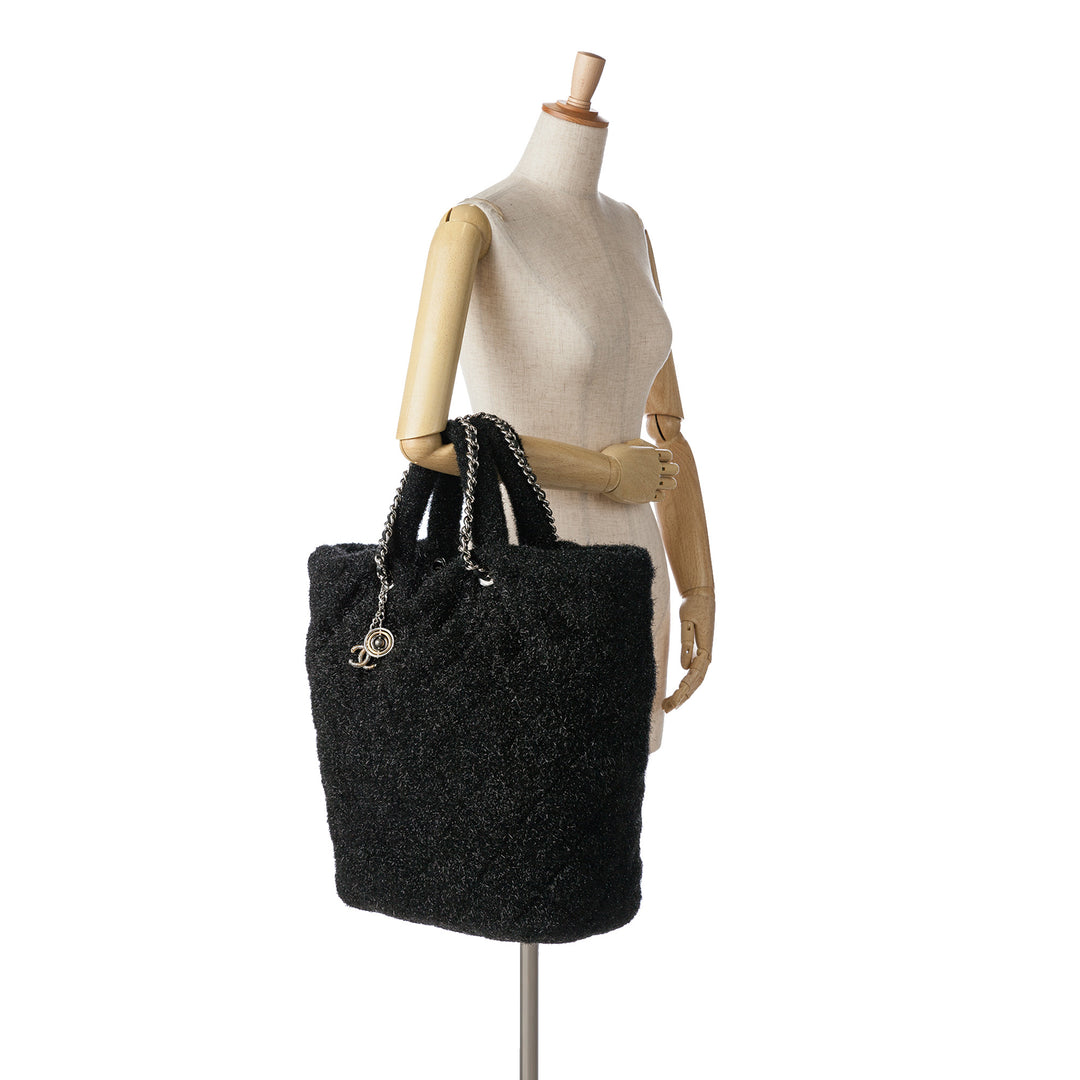 Large Quilted Knit Pluto Glitter Satchel Black - Gaby Paris