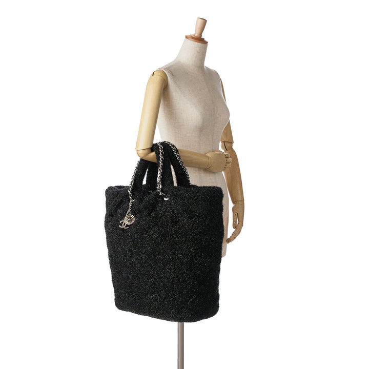 Large Quilted Knit Pluto Glitter Satchel Black - Gaby Paris