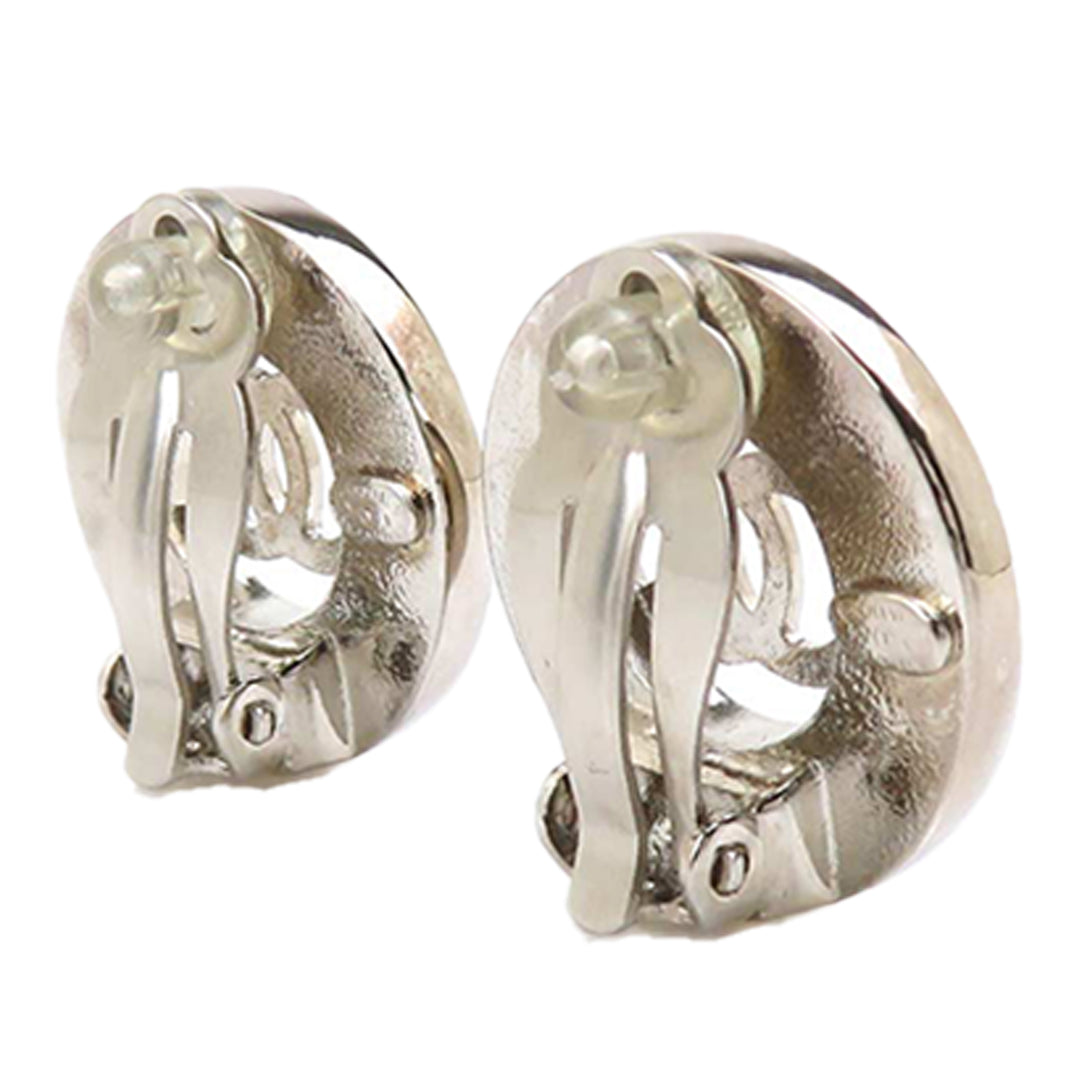 Chanel CC Brass Rond À clip Boucles d'oreilles Argenté – vue 2 – GABY PARIS