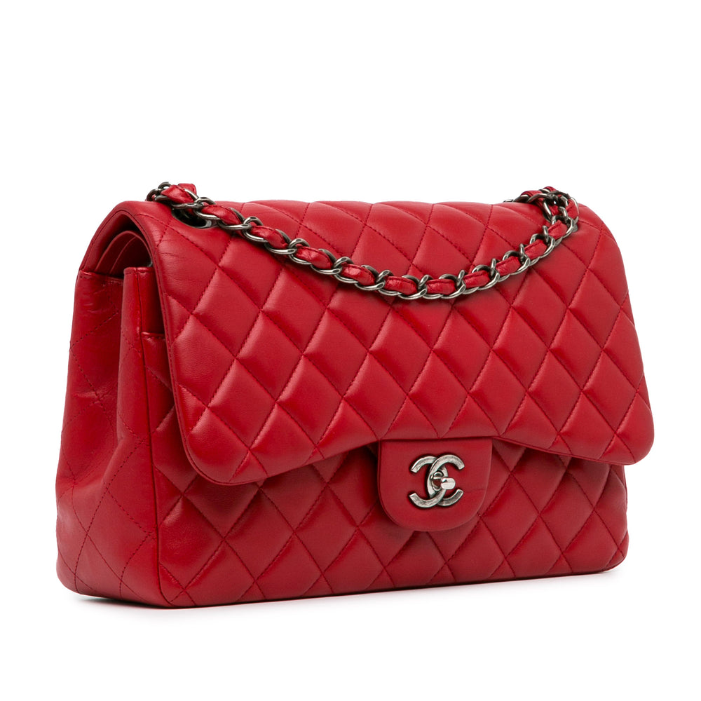 Jumbo Classic Lambskin Double Flap Red - Gaby Paris