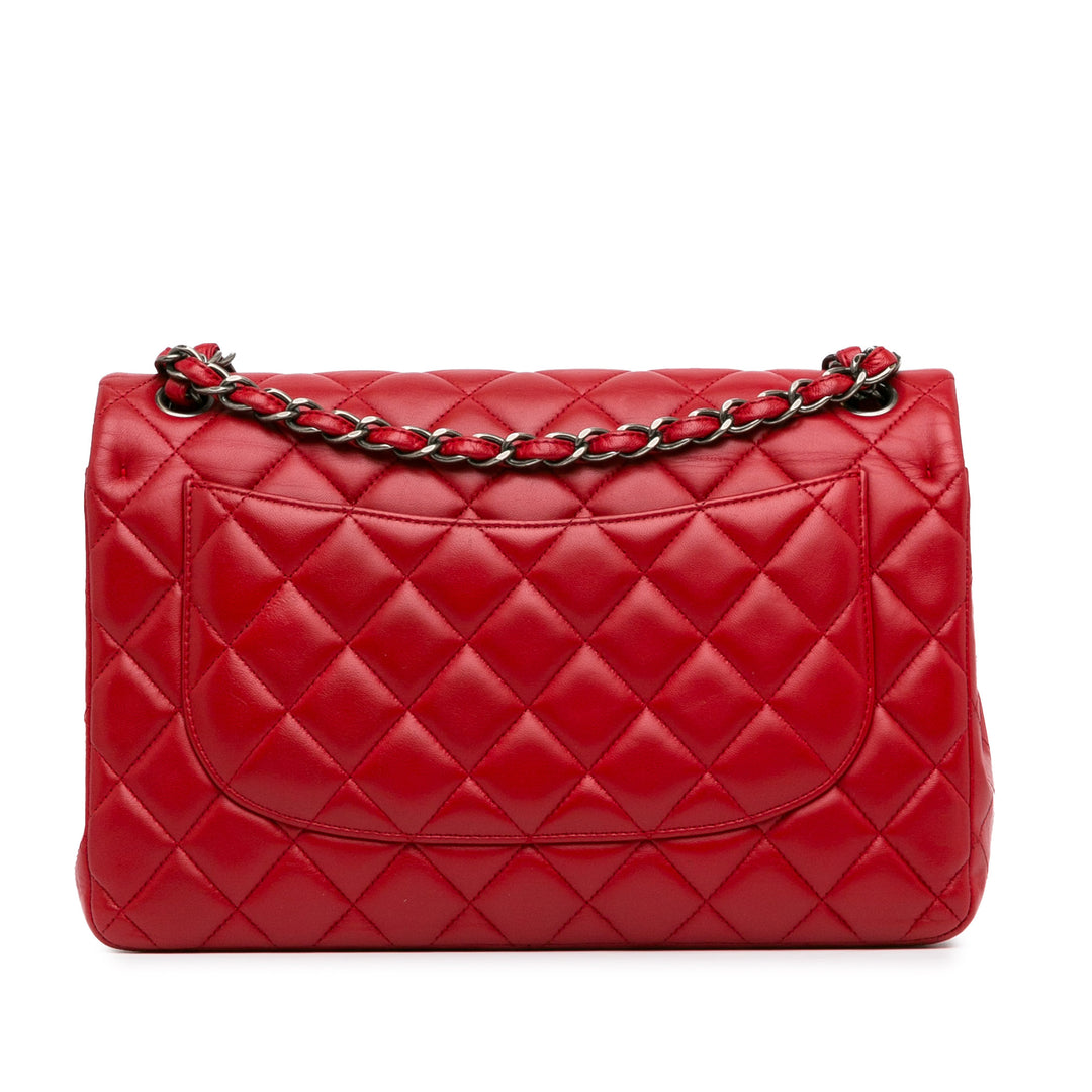 Jumbo Classic Lambskin Double Flap Red - Gaby Paris