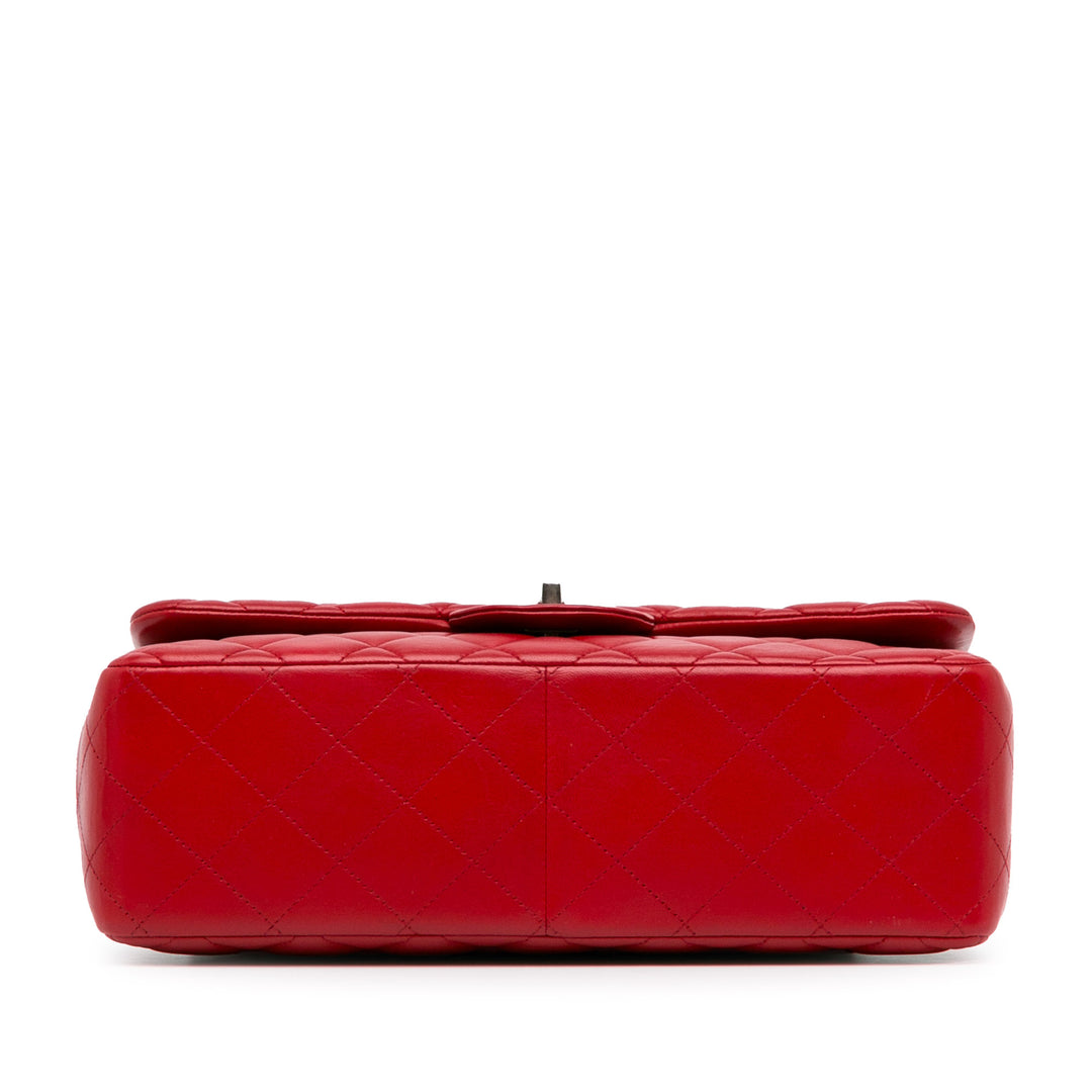 Jumbo Classic Lambskin Double Flap Red - Gaby Paris