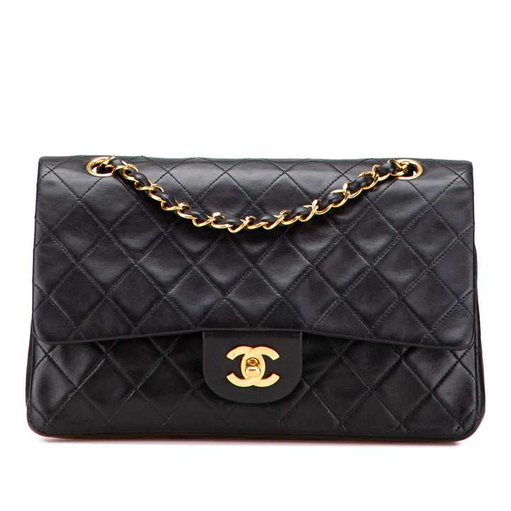 Medium Classic Lambskin Double Flap Black - Gaby Paris