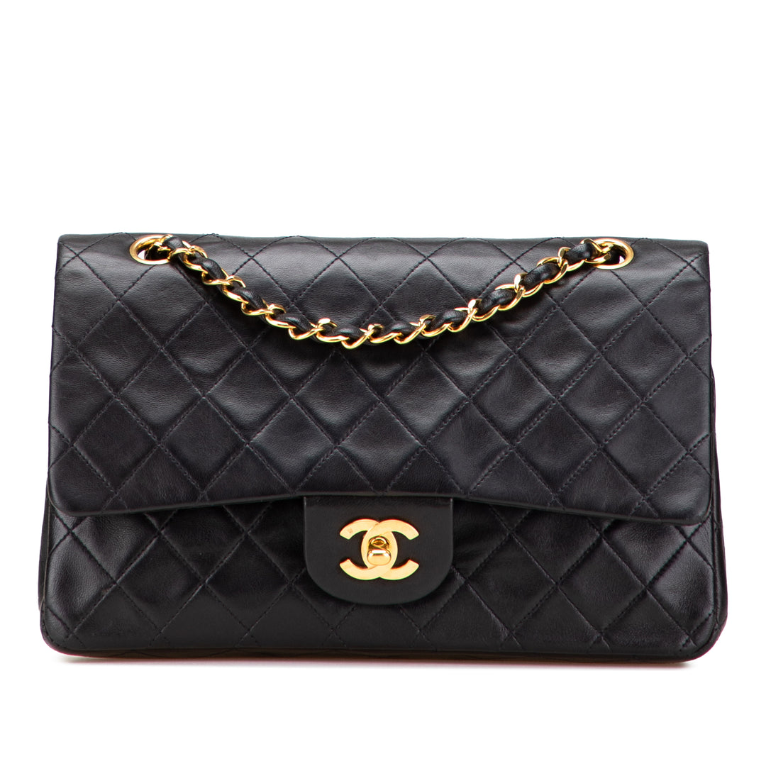 Medium Classic Lambskin Double Flap Black - Gaby Paris