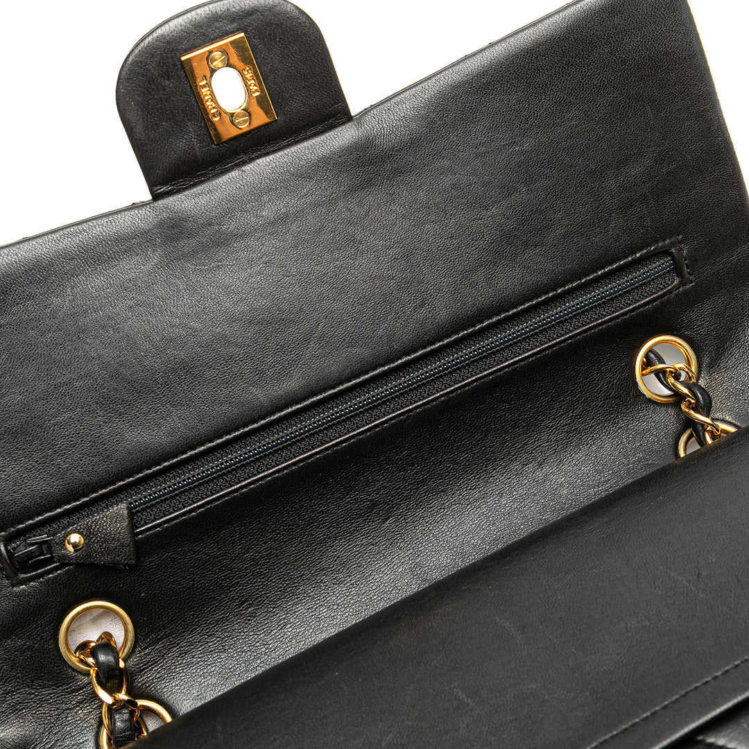 Medium Classic Lambskin Double Flap Black - Gaby Paris