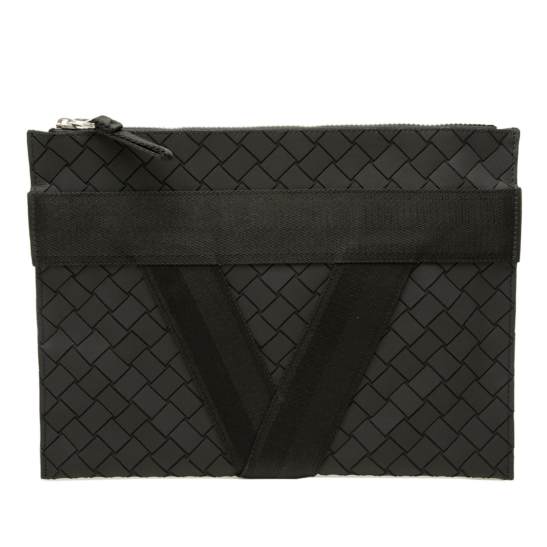 Bottega Veneta Pochette Rubber Intrecciato Noir – vue principale – GABY PARIS