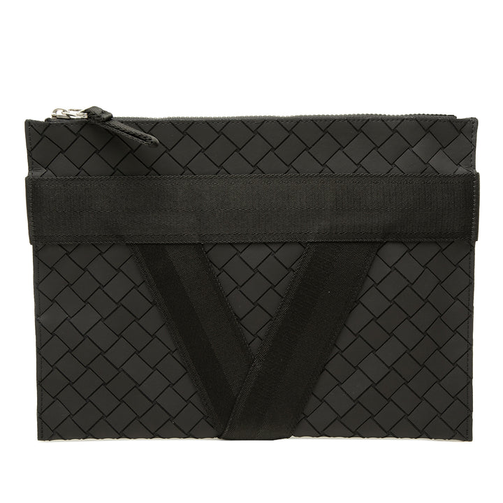 Bottega Veneta Pochette Rubber Intrecciato Noir – vue principale – GABY PARIS