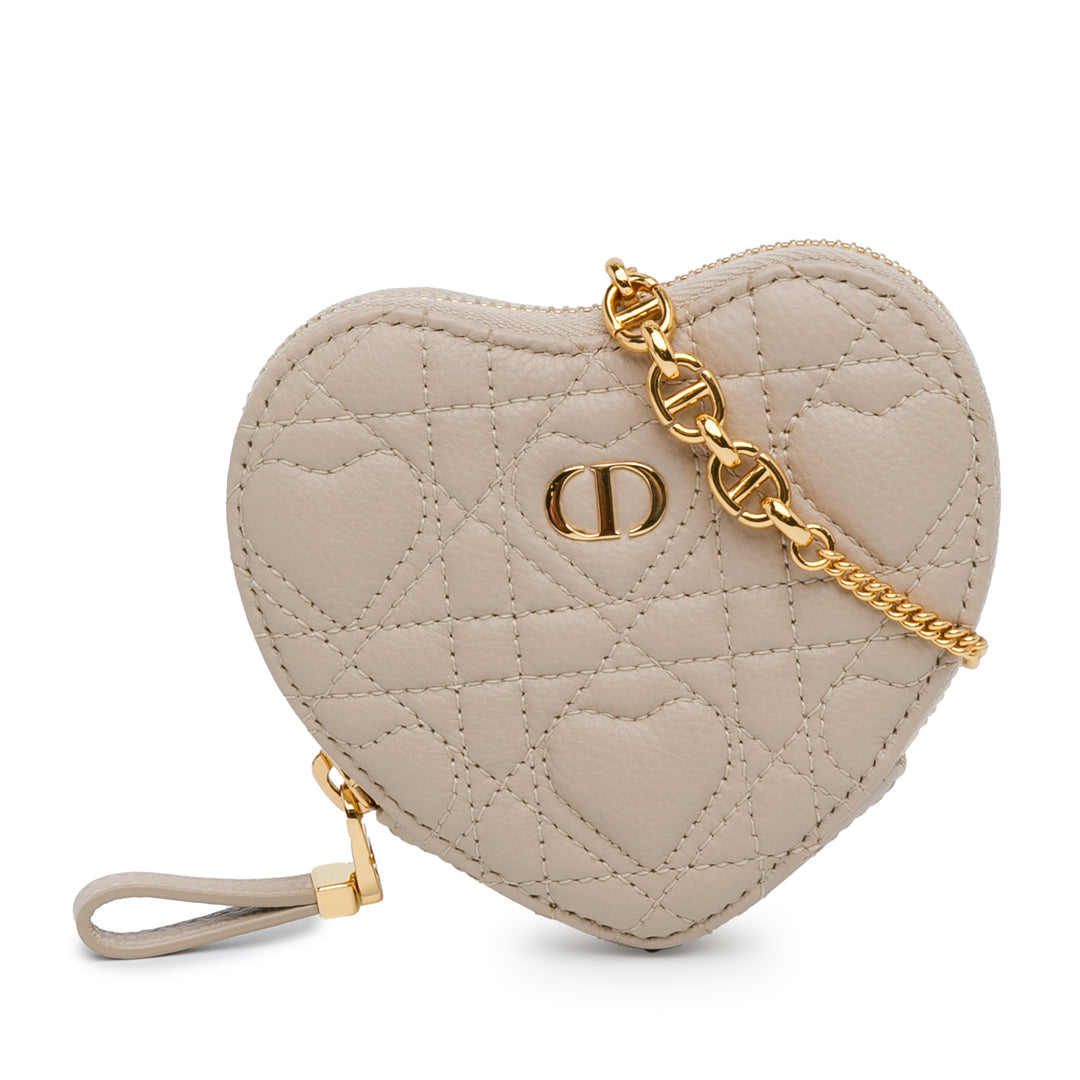 Calfskin Cannage Dioramour Caro Heart Pouch With Chain Pink - Gaby Paris