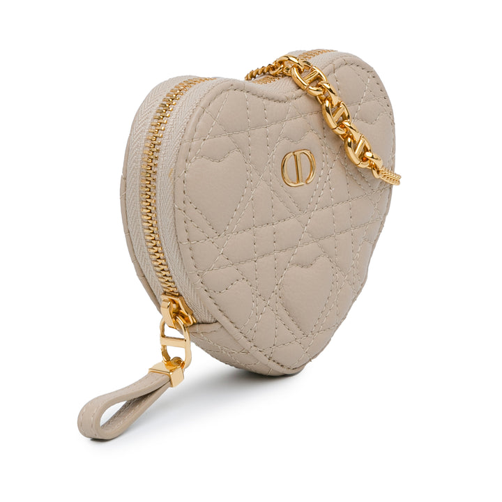 Calfskin Cannage Dioramour Caro Heart Pouch With Chain Pink - Gaby Paris