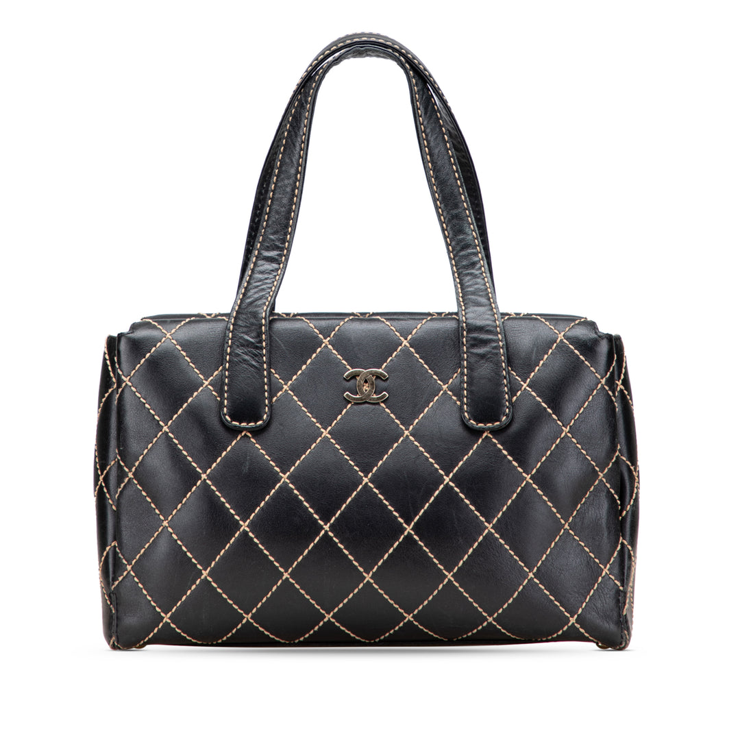 Medium CC Calfskin Wild Stitch Tote Black - Gaby Paris