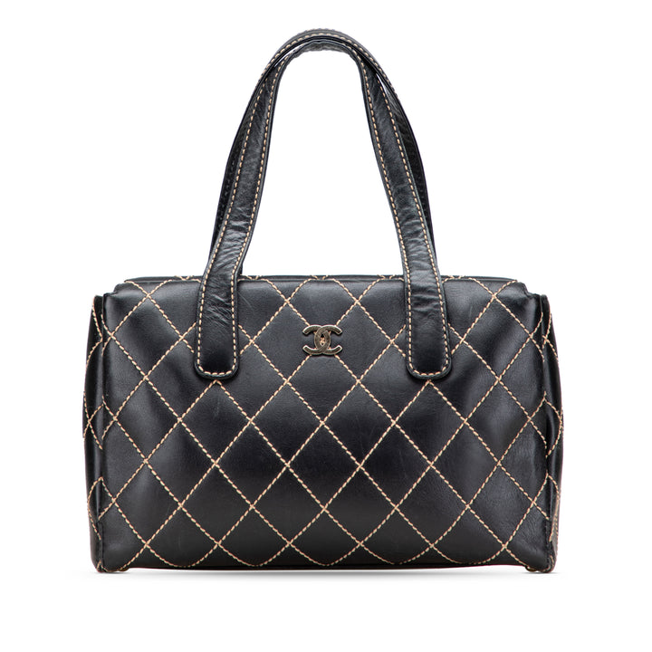 Medium CC Calfskin Wild Stitch Tote Black - Gaby Paris