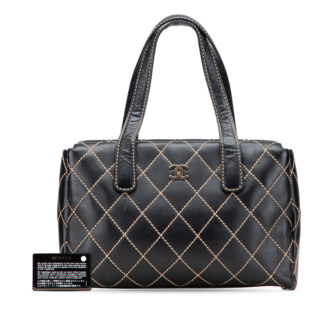 Medium CC Calfskin Wild Stitch Tote Black - Gaby Paris
