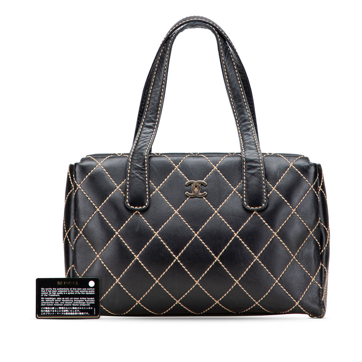 Medium CC Calfskin Wild Stitch Tote Black - Gaby Paris