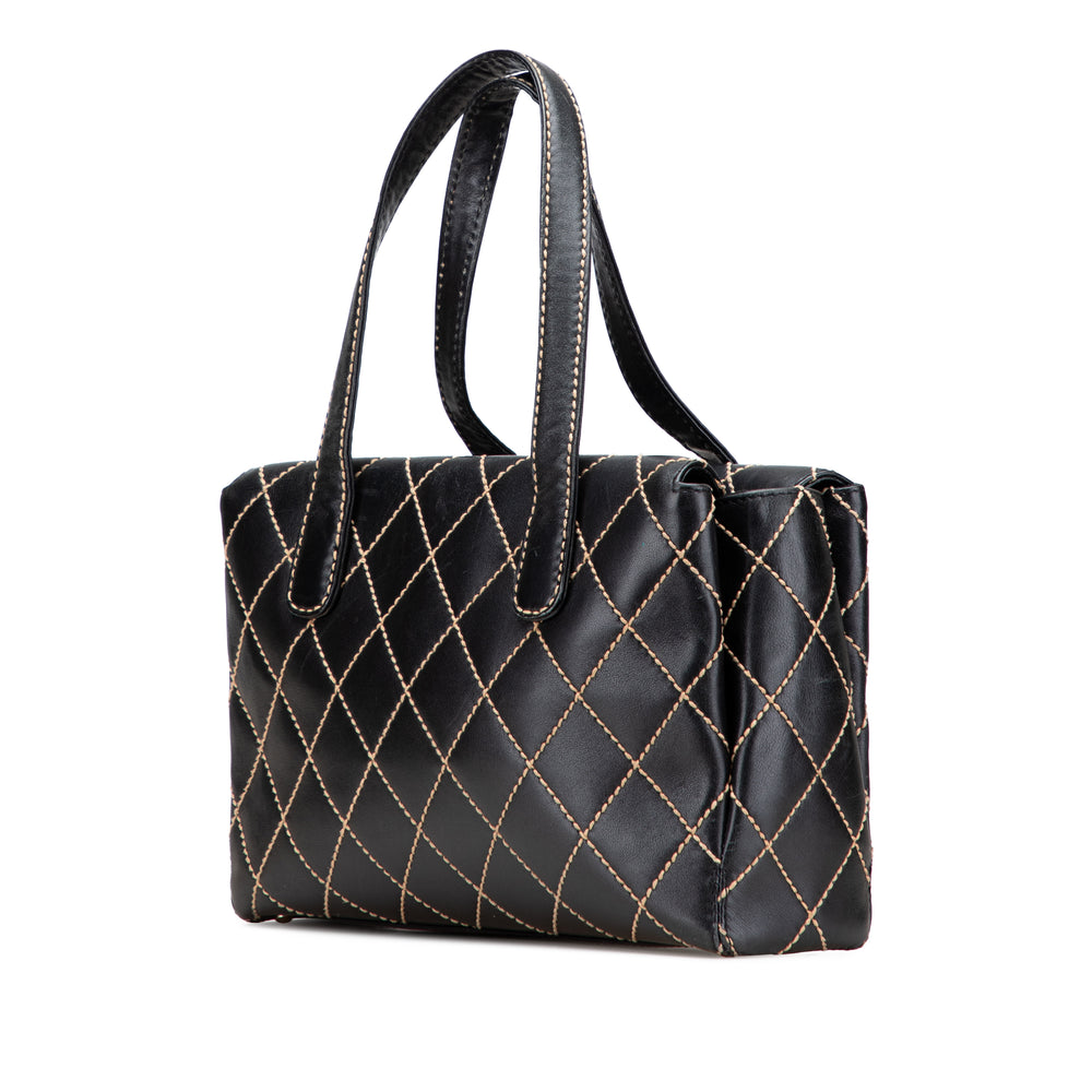 Medium CC Calfskin Wild Stitch Tote Black - Gaby Paris