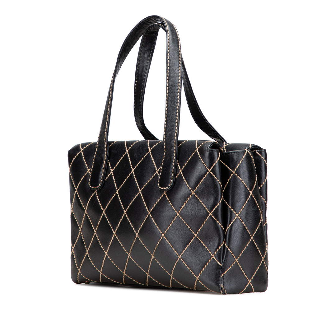 Medium CC Calfskin Wild Stitch Tote Black - Gaby Paris