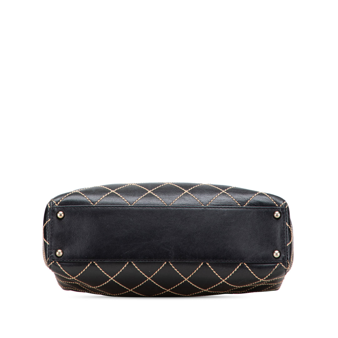 Medium CC Calfskin Wild Stitch Tote Black - Gaby Paris