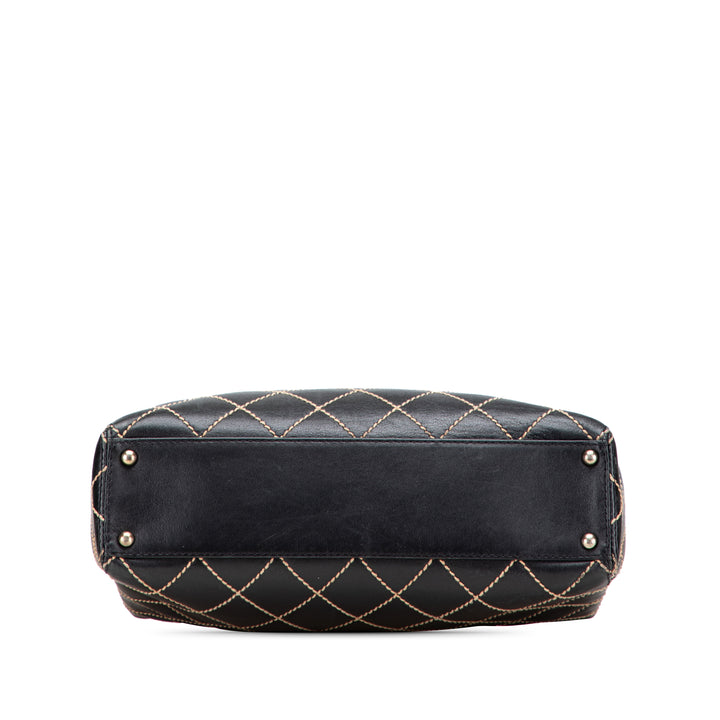 Medium CC Calfskin Wild Stitch Tote Black - Gaby Paris