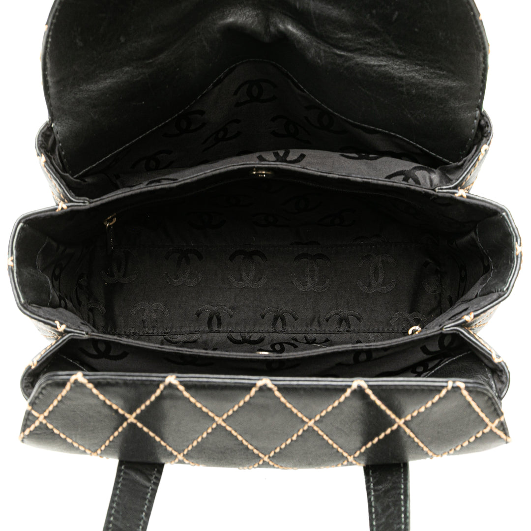 Medium CC Calfskin Wild Stitch Tote Black - Gaby Paris