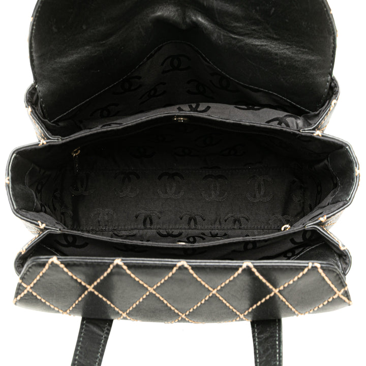 Medium CC Calfskin Wild Stitch Tote Black - Gaby Paris