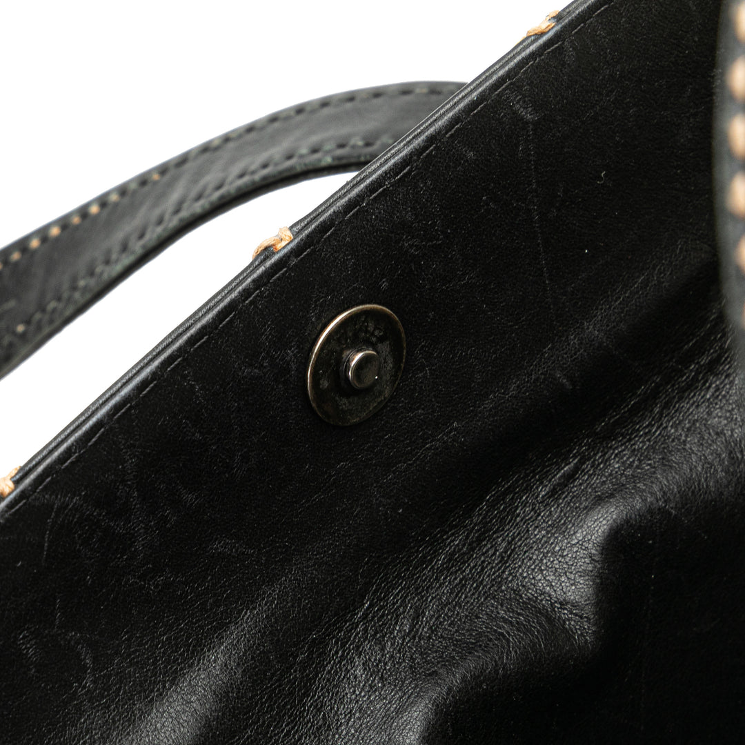 Medium CC Calfskin Wild Stitch Tote Black - Gaby Paris