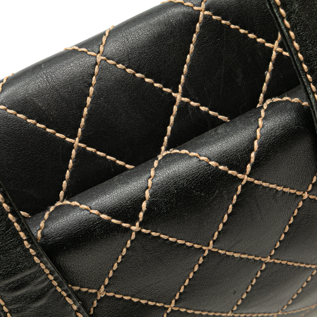 Medium CC Calfskin Wild Stitch Tote Black - Gaby Paris