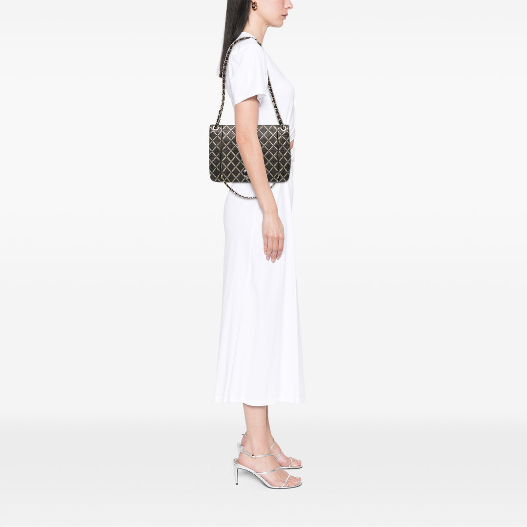 Chanel Quilted Métallisé Distressed Cuir d’agneau CC Crystal Flap Noir