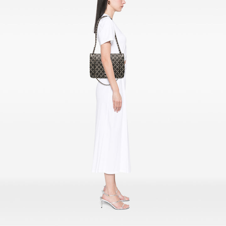 Chanel Quilted Métallisé Distressed Cuir d’agneau CC Crystal Flap Noir