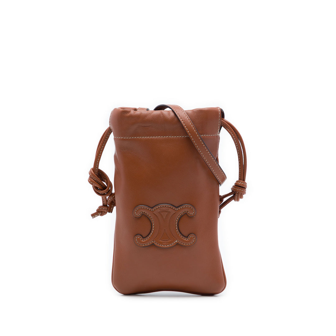 Celine Smooth Cuir de veau Cuir Triomphe Drawstring Phone Holder Sac porté croisé