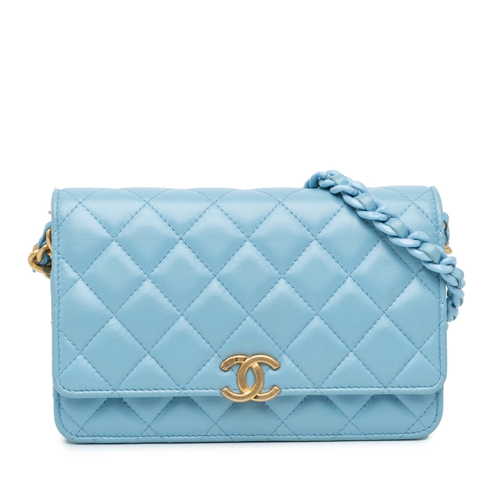 Quilted Lambskin Candy Chain Wallet on Chain Blue - Gaby Paris