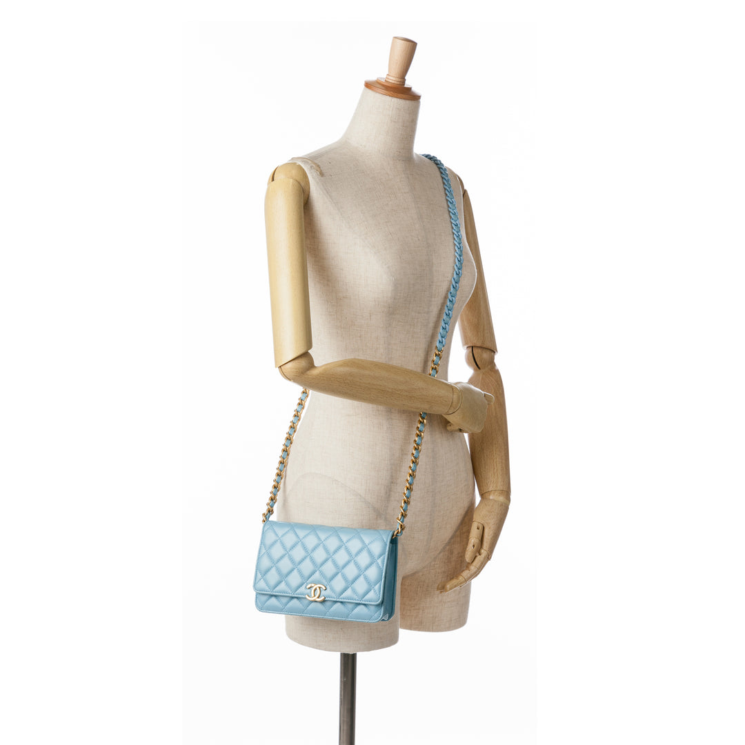 Quilted Lambskin Candy Chain Wallet on Chain Blue - Gaby Paris