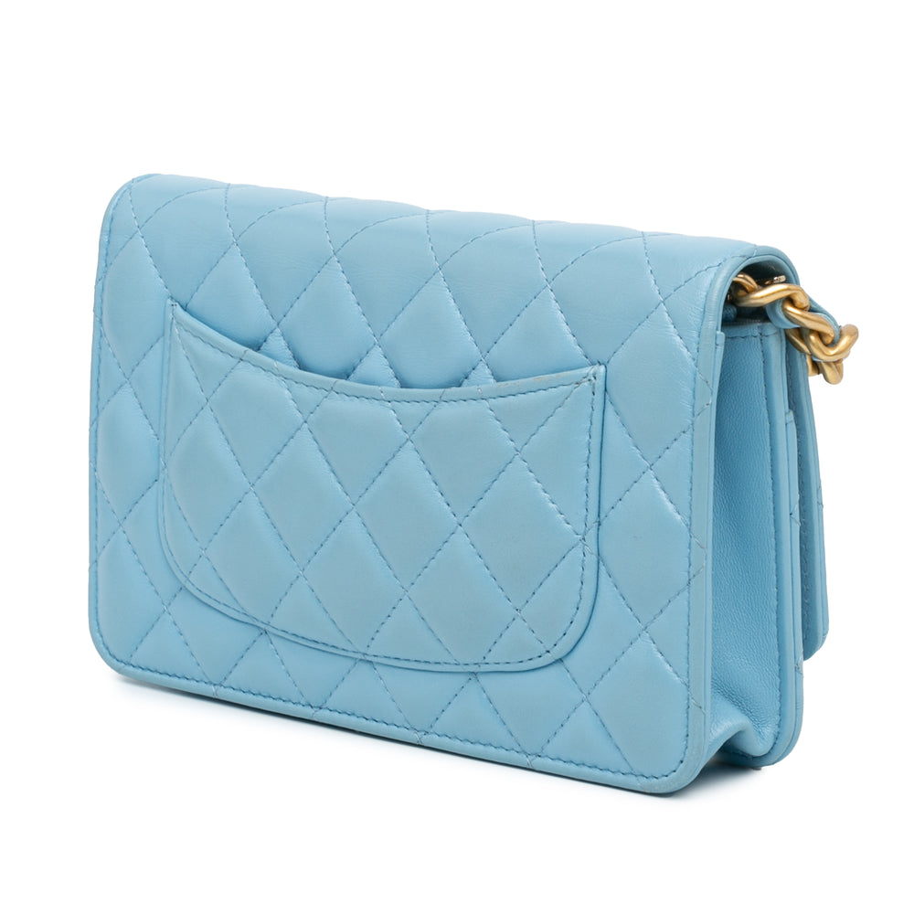 Quilted Lambskin Candy Chain Wallet on Chain Blue - Gaby Paris