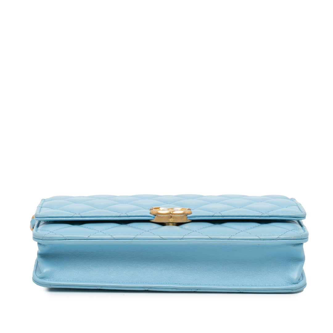 Quilted Lambskin Candy Chain Wallet on Chain Blue - Gaby Paris