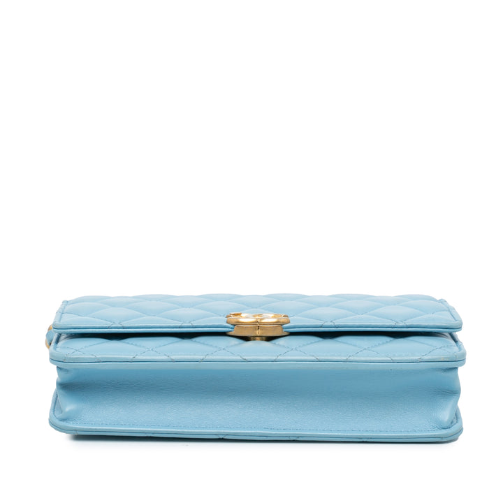 Quilted Lambskin Candy Chain Wallet on Chain Blue - Gaby Paris