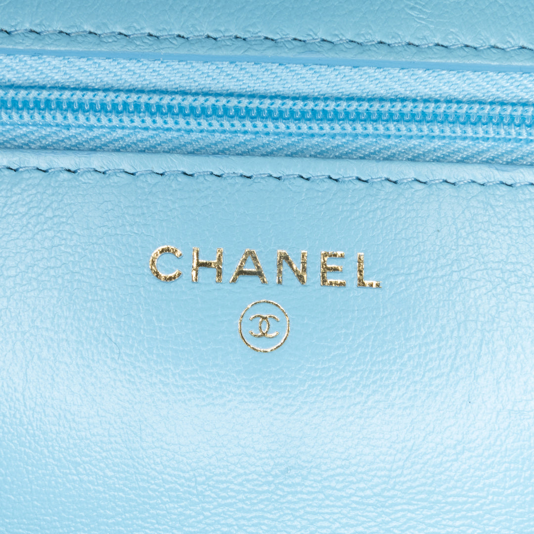 Quilted Lambskin Candy Chain Wallet on Chain Blue - Gaby Paris