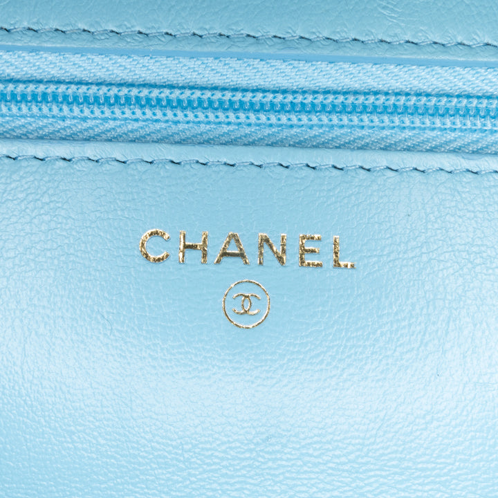 Quilted Lambskin Candy Chain Wallet on Chain Blue - Gaby Paris