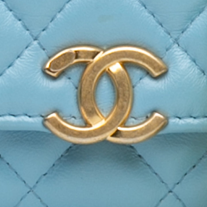 Quilted Lambskin Candy Chain Wallet on Chain Blue - Gaby Paris