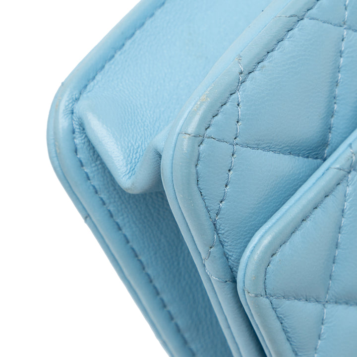 Quilted Lambskin Candy Chain Wallet on Chain Blue - Gaby Paris