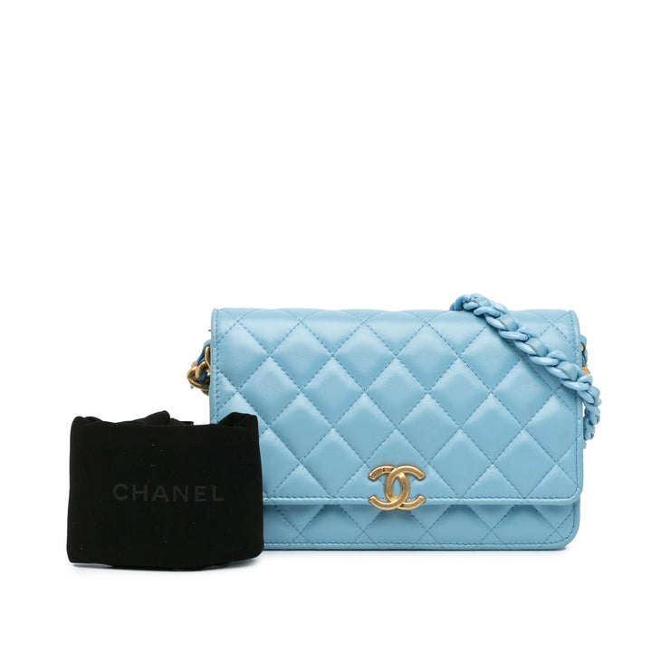 Quilted Lambskin Candy Chain Wallet on Chain Blue - Gaby Paris