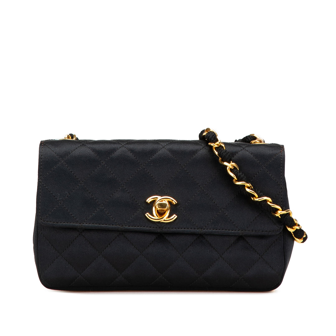 Mini Rectangular CC Quilted Satin Flap Black - Gaby Paris