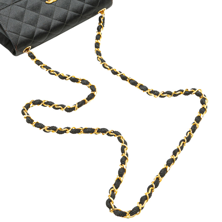 Mini Rectangular CC Quilted Satin Flap Black - Gaby Paris