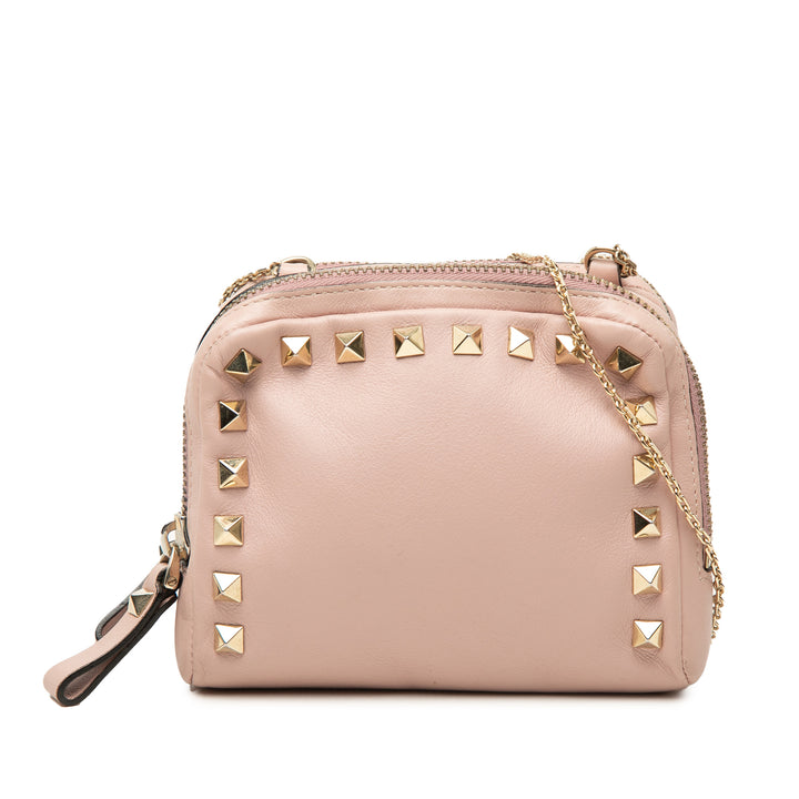 Valentino Cuir Rockstud Double Zip Sac porté croisé