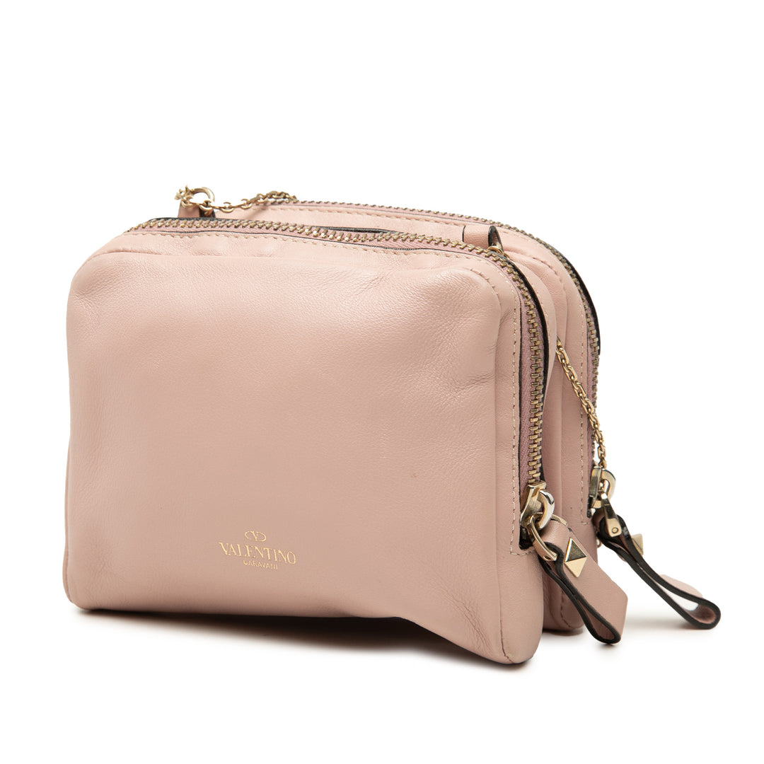 Valentino Cuir Rockstud Double Zip Sac porté croisé